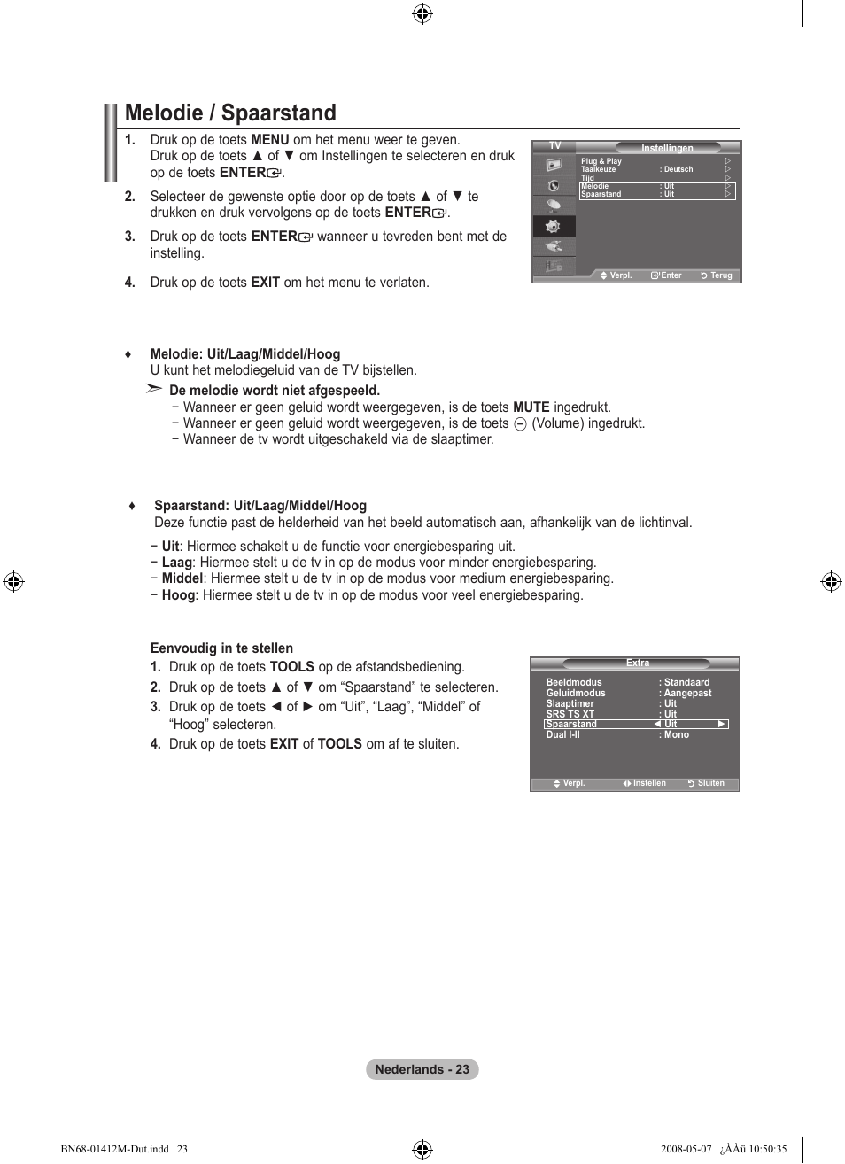 Melodie / spaarstand | Samsung LE22A656A1D User Manual | Page 175 / 403