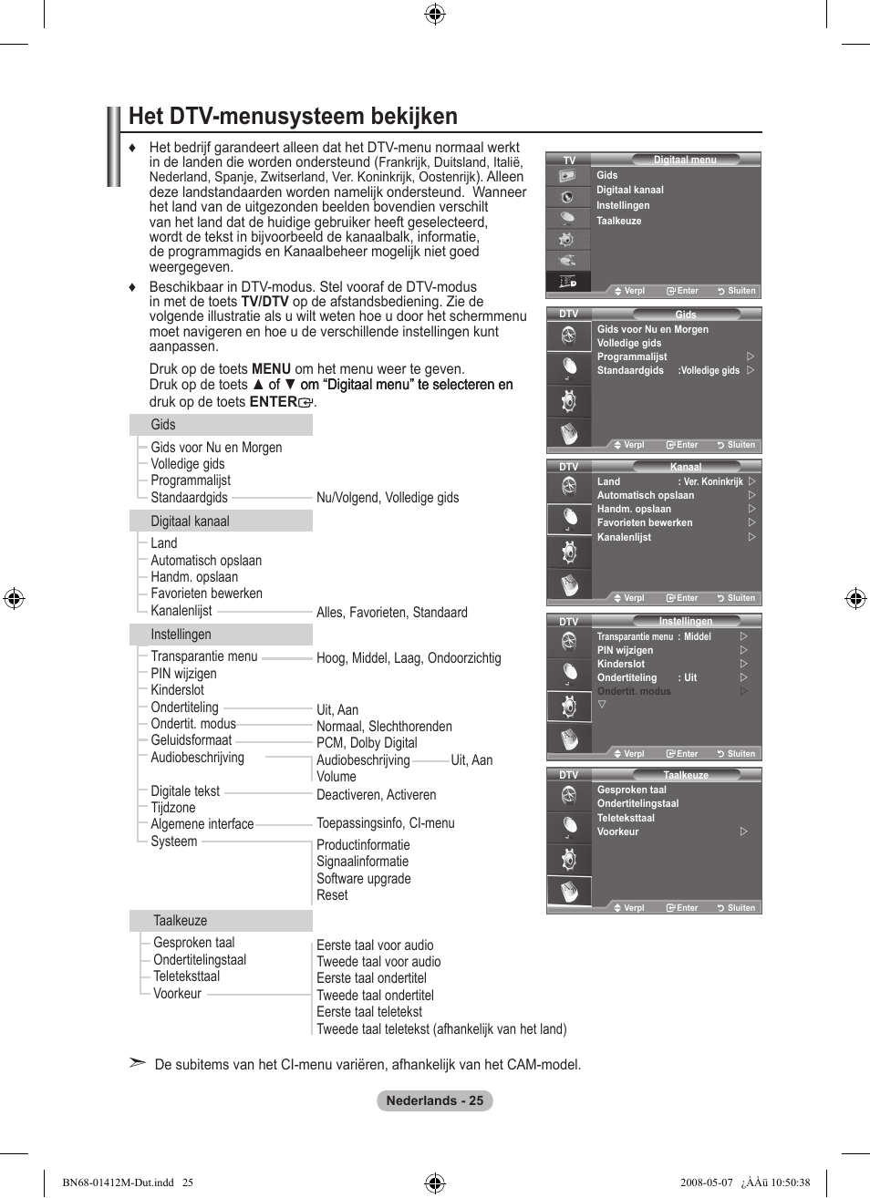 Het dtv-menusysteem bekijken | Samsung LE22A656A1D User Manual | Page 177 / 403