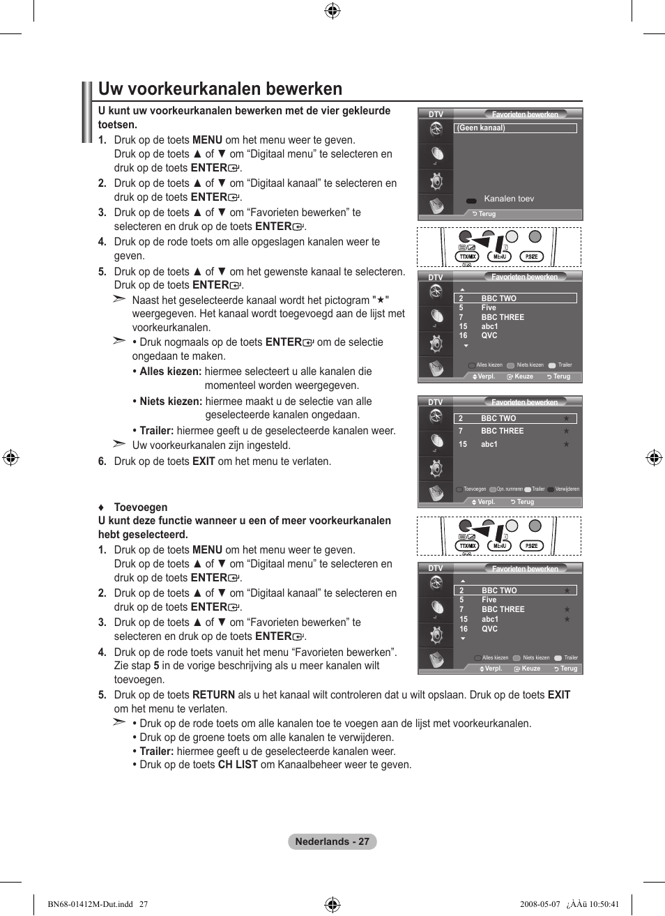 Uw voorkeurkanalen bewerken | Samsung LE22A656A1D User Manual | Page 179 / 403