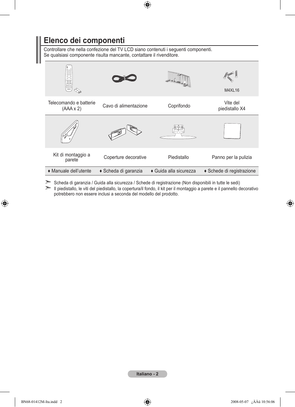 Elenco dei componenti | Samsung LE22A656A1D User Manual | Page 204 / 403