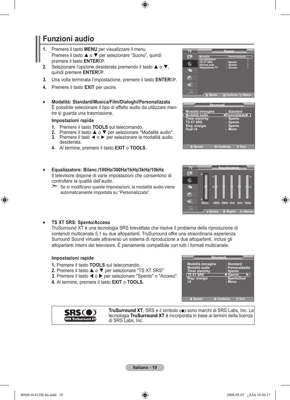 Funzioni audio | Samsung LE22A656A1D User Manual | Page 221 / 403