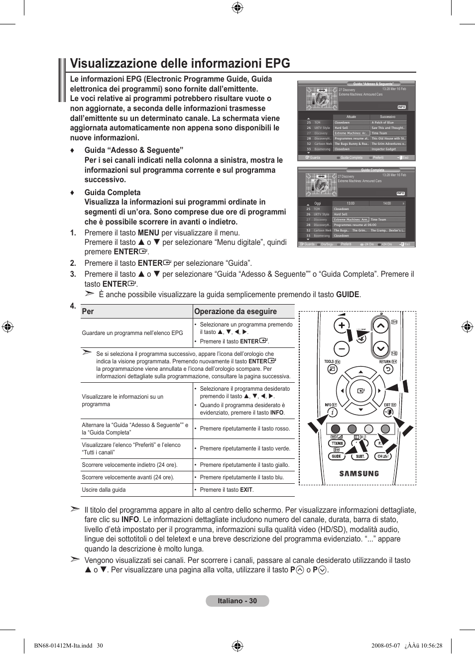 Visualizzazione delle informazioni epg | Samsung LE22A656A1D User Manual | Page 232 / 403