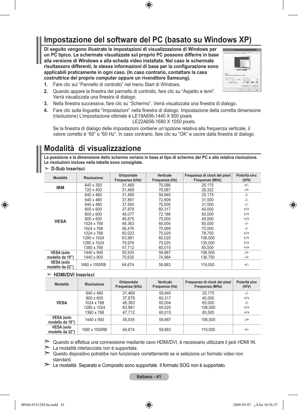 Modalità di visualizzazione | Samsung LE22A656A1D User Manual | Page 243 / 403