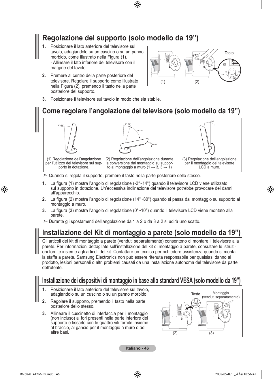 Regolazione del supporto (solo modello da 9”) | Samsung LE22A656A1D User Manual | Page 248 / 403