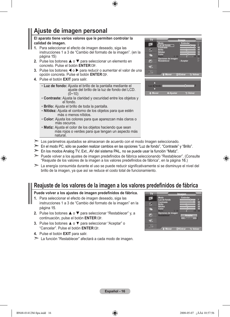Ajuste de imagen personal | Samsung LE22A656A1D User Manual | Page 269 / 403