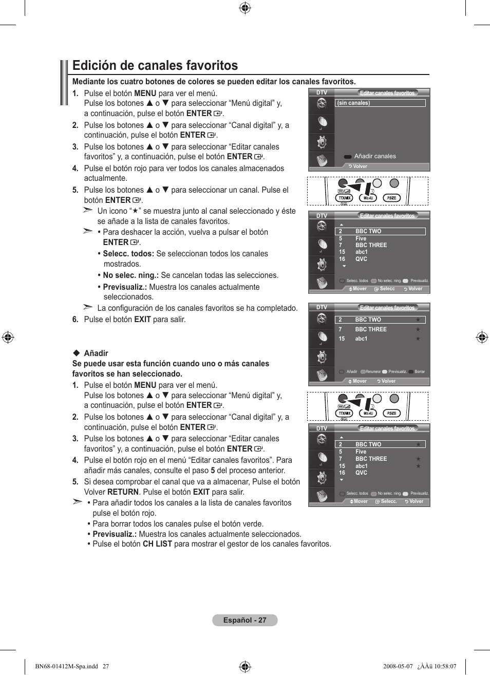 Edición de canales favoritos | Samsung LE22A656A1D User Manual | Page 280 / 403