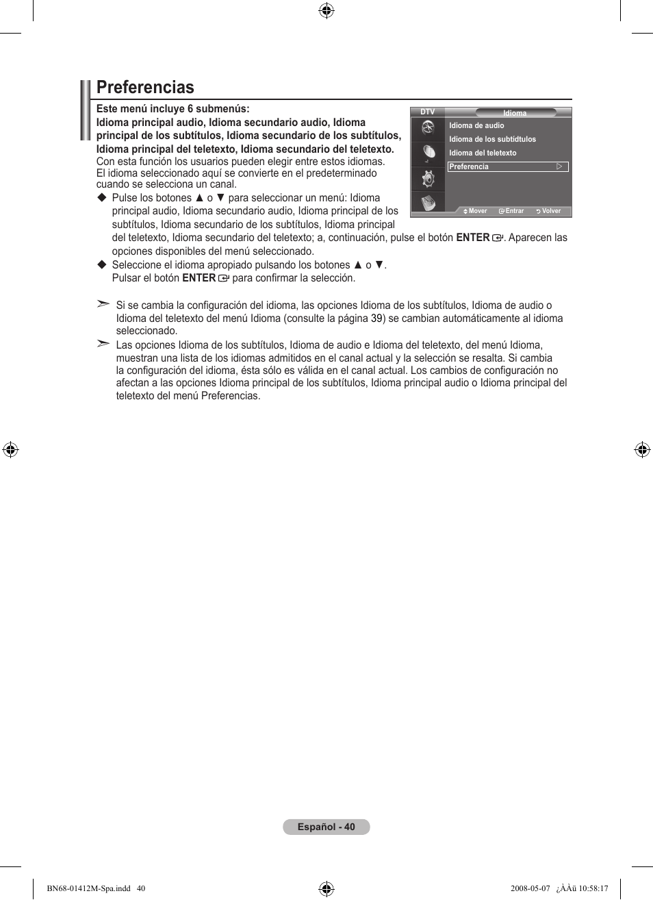 Preferencias | Samsung LE22A656A1D User Manual | Page 293 / 403