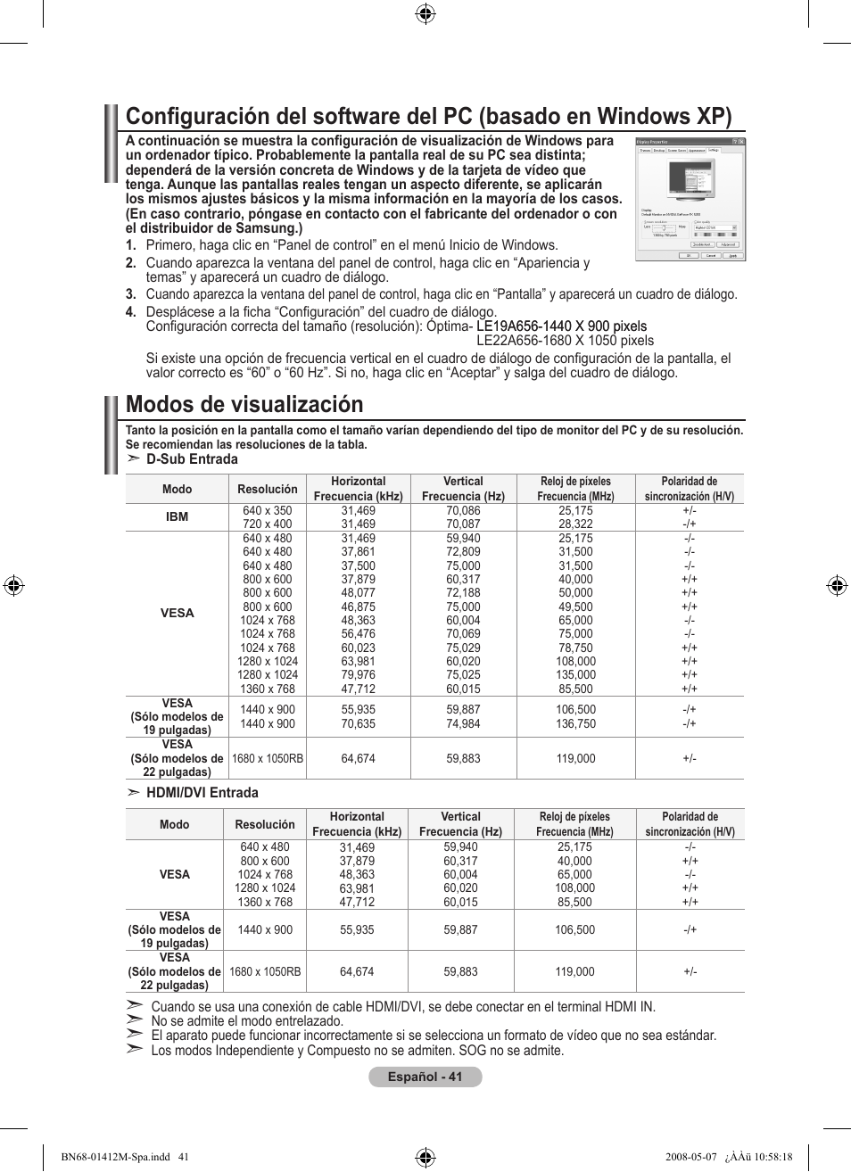 Modos de visualización | Samsung LE22A656A1D User Manual | Page 294 / 403