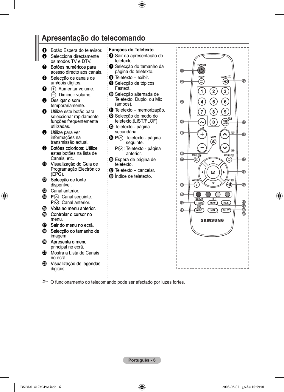 Apresentação do telecomando | Samsung LE22A656A1D User Manual | Page 309 / 403