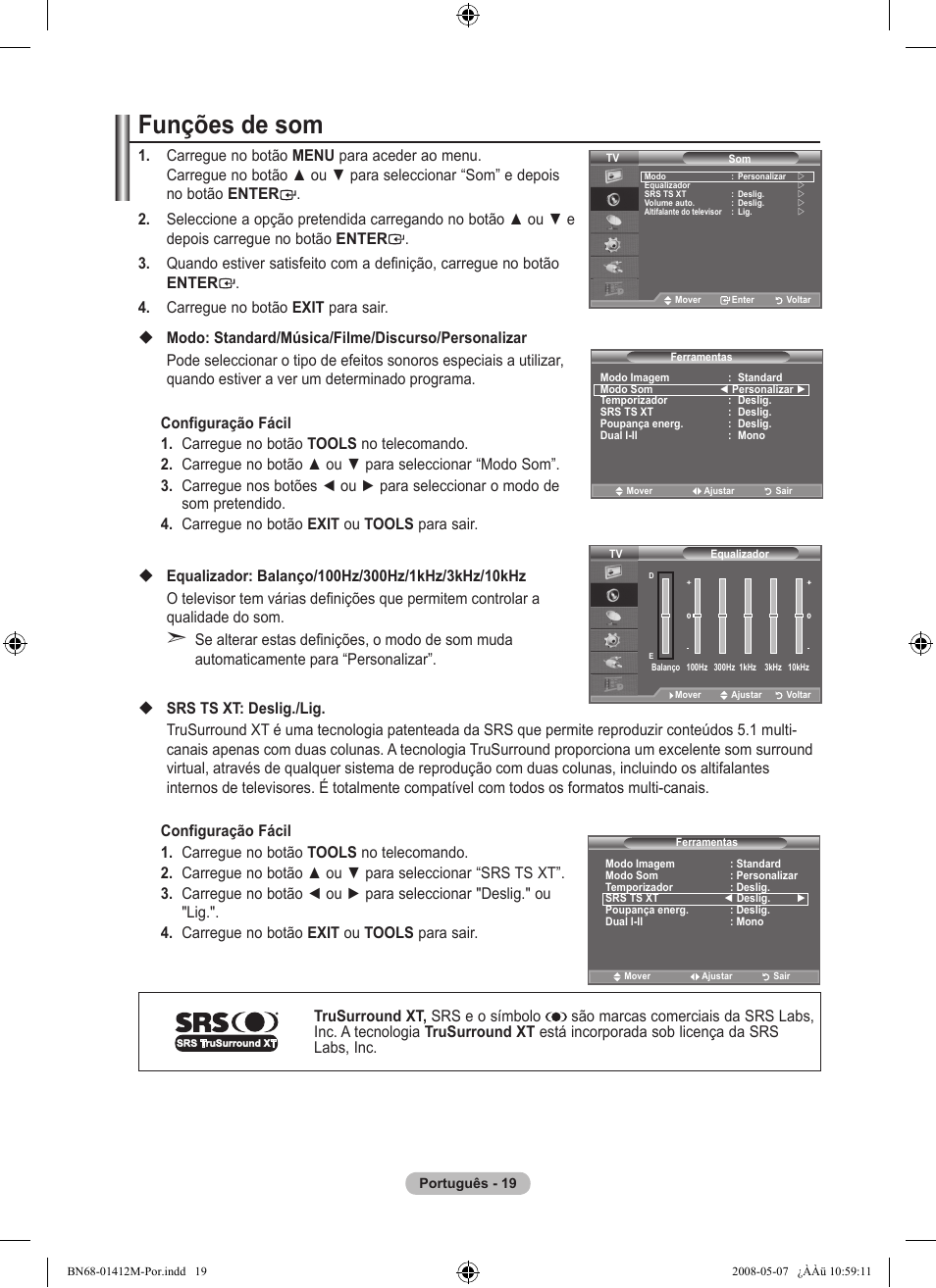 Funções de som | Samsung LE22A656A1D User Manual | Page 322 / 403