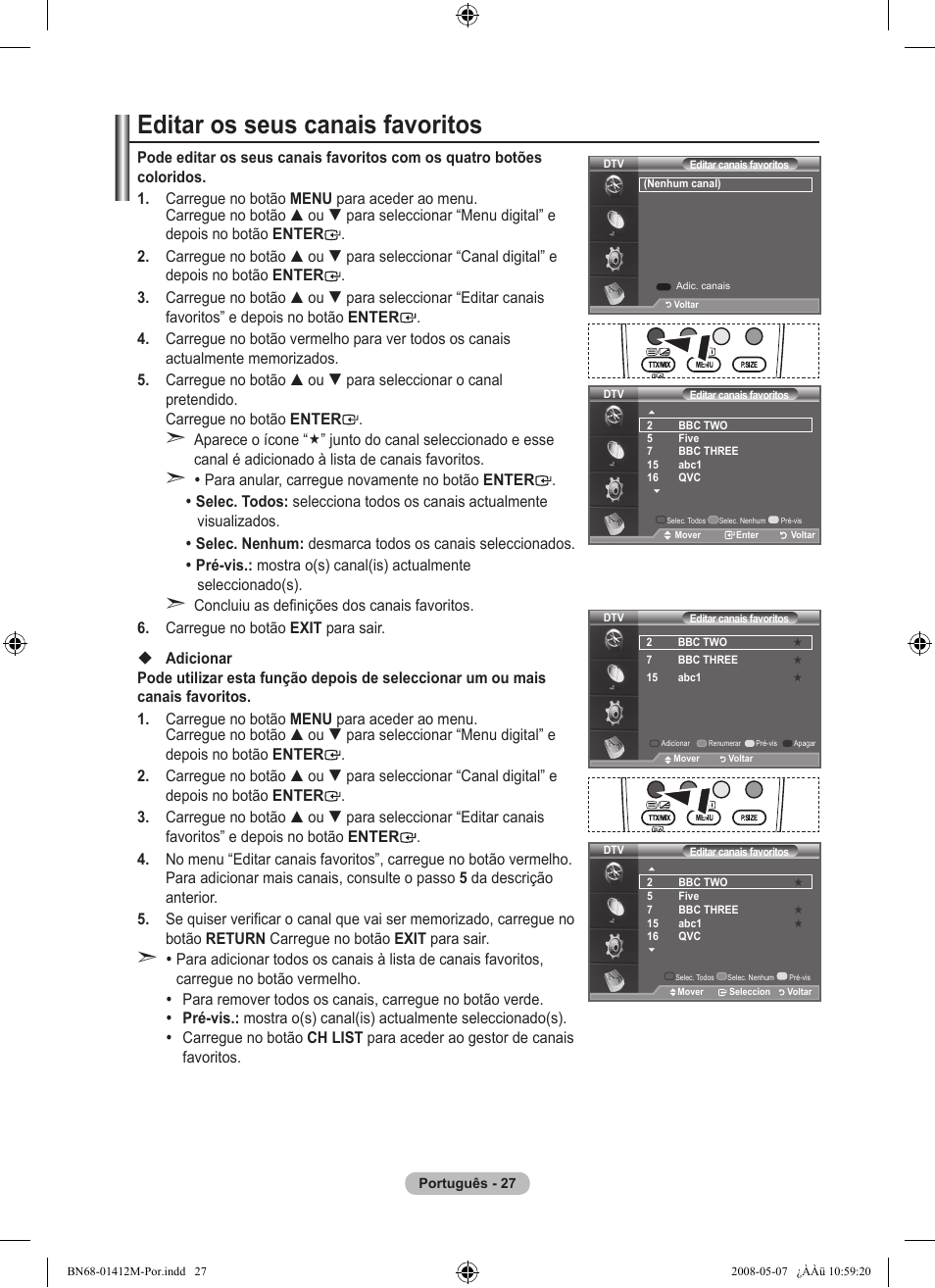 Editar os seus canais favoritos | Samsung LE22A656A1D User Manual | Page 330 / 403