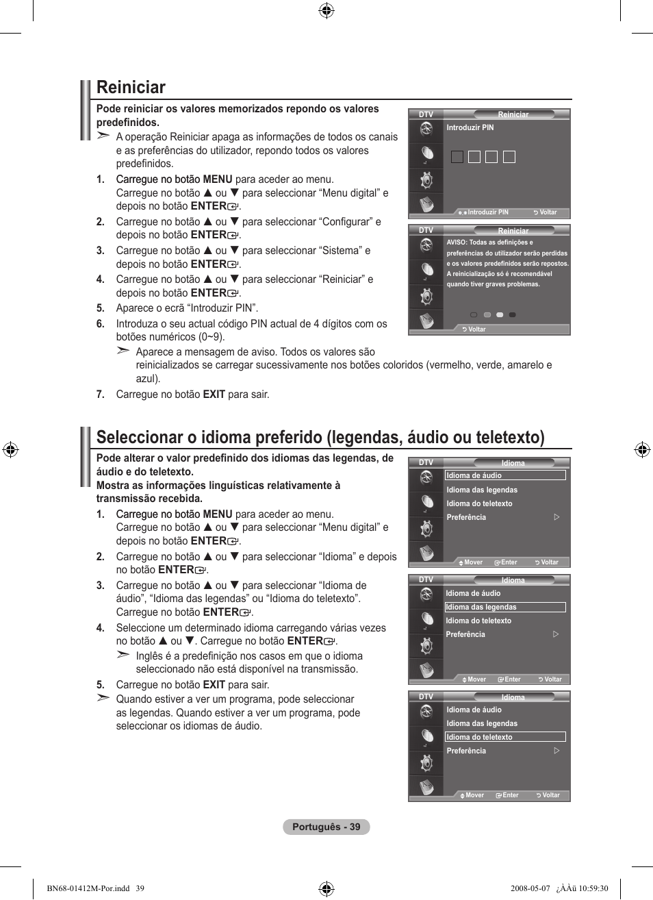 Reiniciar | Samsung LE22A656A1D User Manual | Page 342 / 403