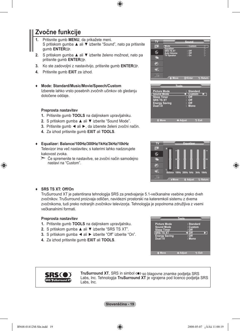 Zvočne funkcije | Samsung LE22A656A1D User Manual | Page 372 / 403