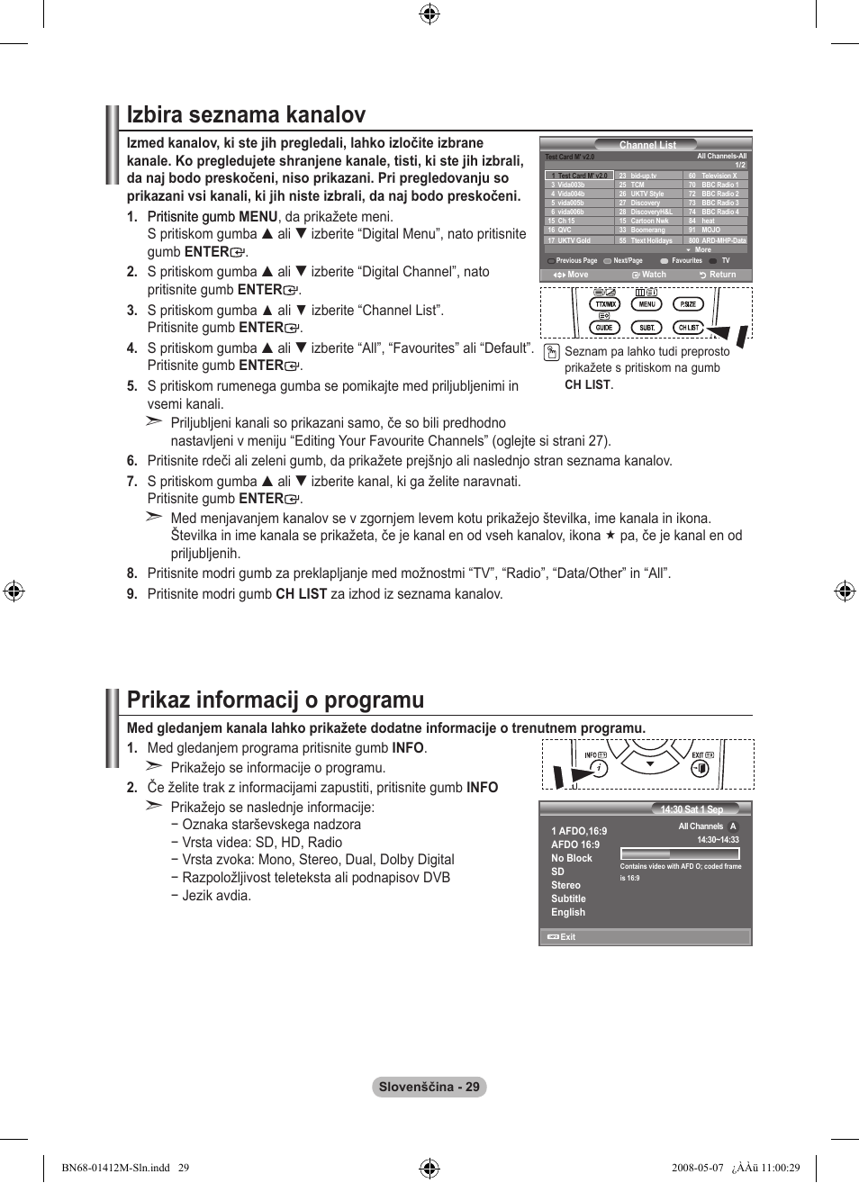 Izbira seznama kanalov, Prikaz informacij o programu | Samsung LE22A656A1D User Manual | Page 382 / 403