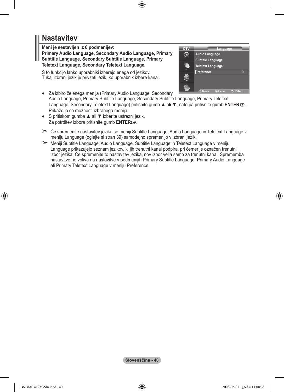 Nastavitev | Samsung LE22A656A1D User Manual | Page 393 / 403