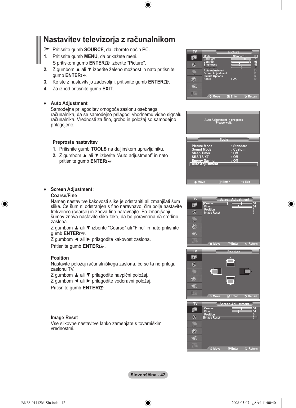 Nastavitev televizorja z računalnikom | Samsung LE22A656A1D User Manual | Page 395 / 403