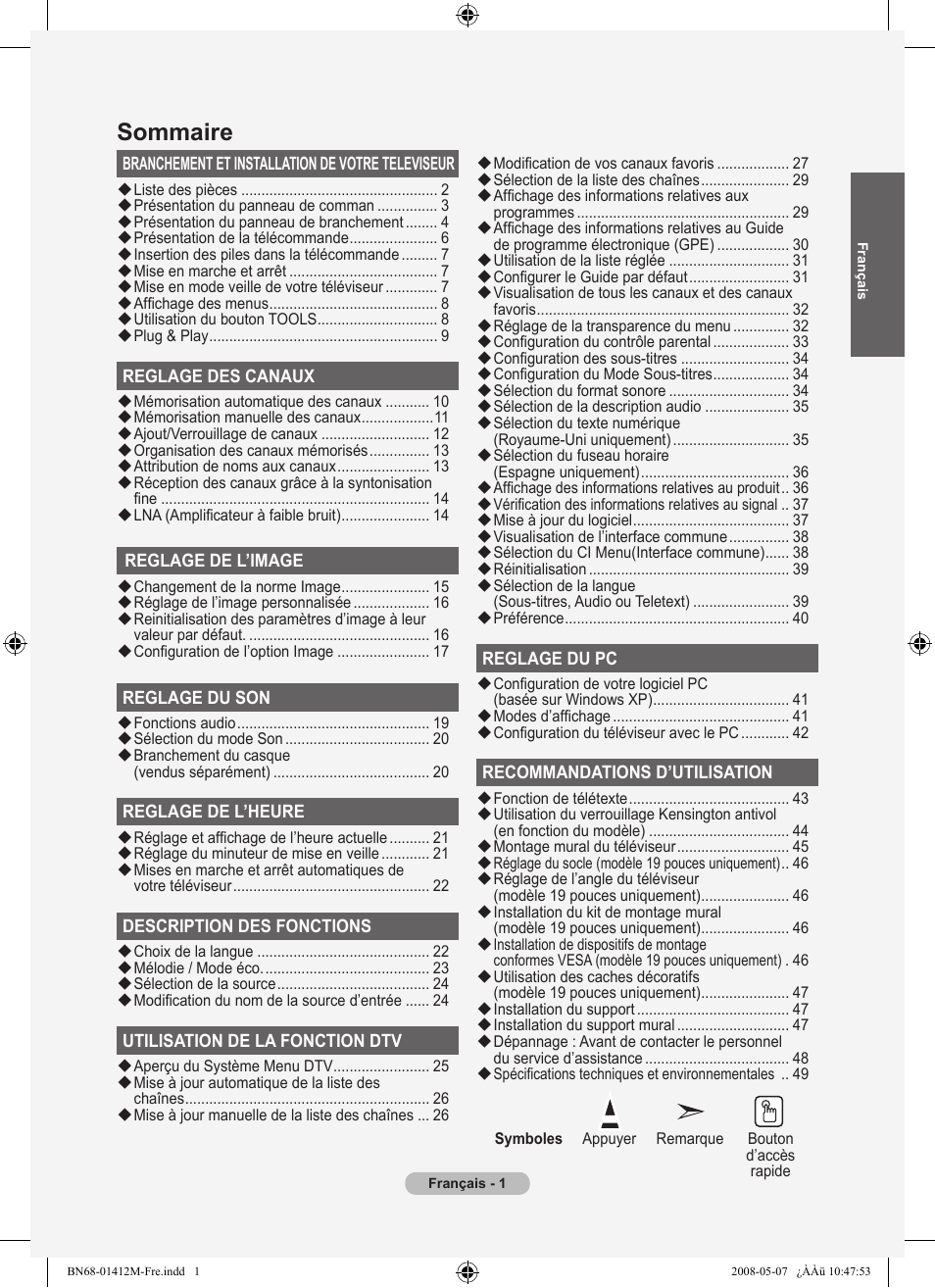 Sommaire | Samsung LE22A656A1D User Manual | Page 53 / 403