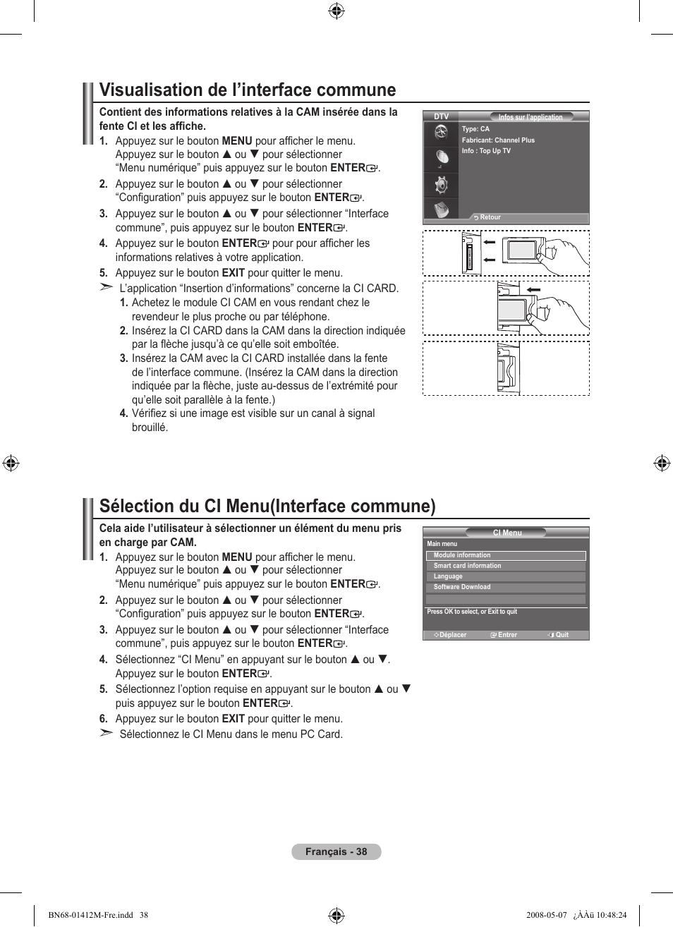 Visualisation de l’interface commune, Sélection du ci menu(interface commune) | Samsung LE22A656A1D User Manual | Page 90 / 403
