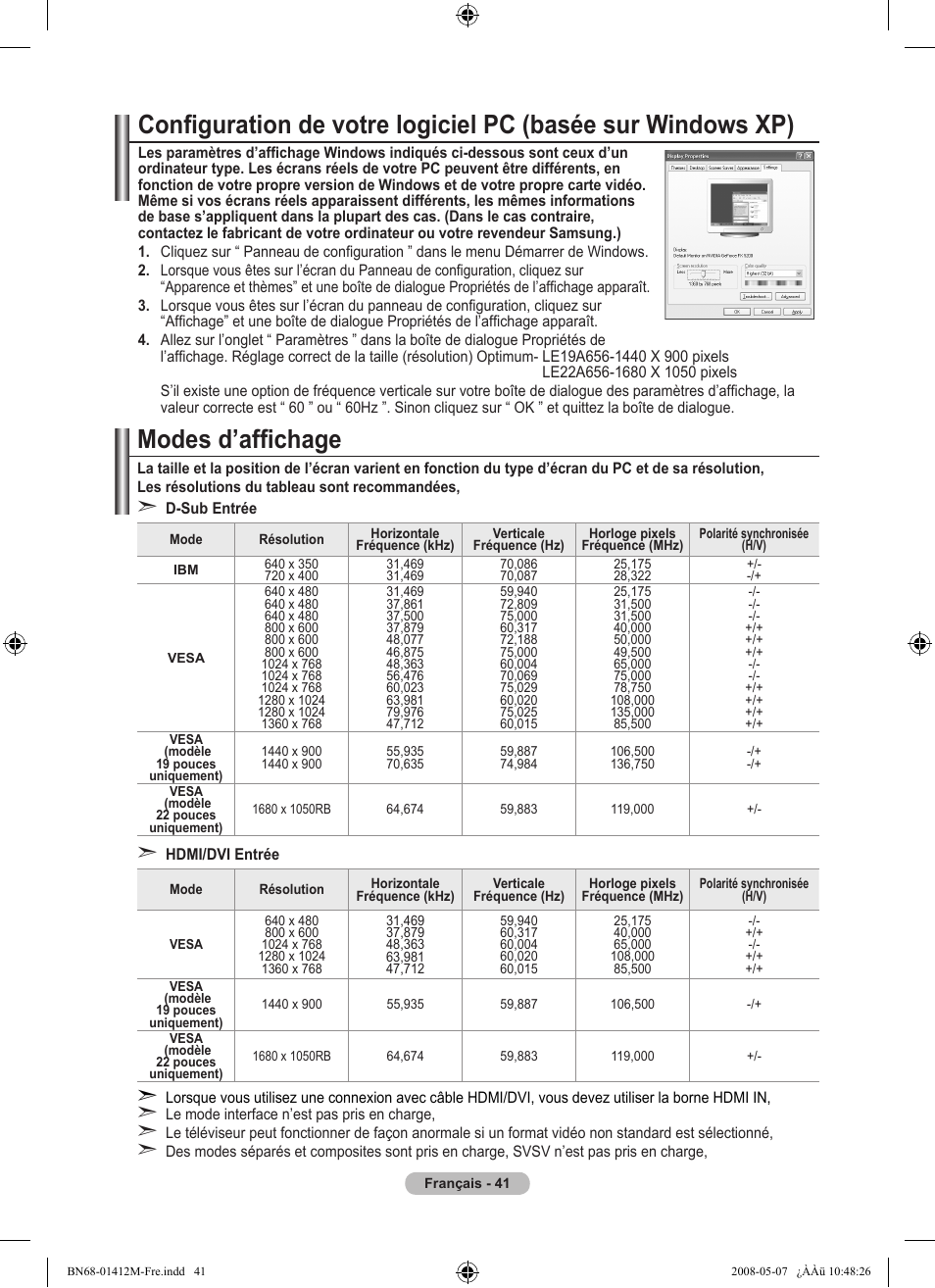 Modes d’affichage | Samsung LE22A656A1D User Manual | Page 93 / 403