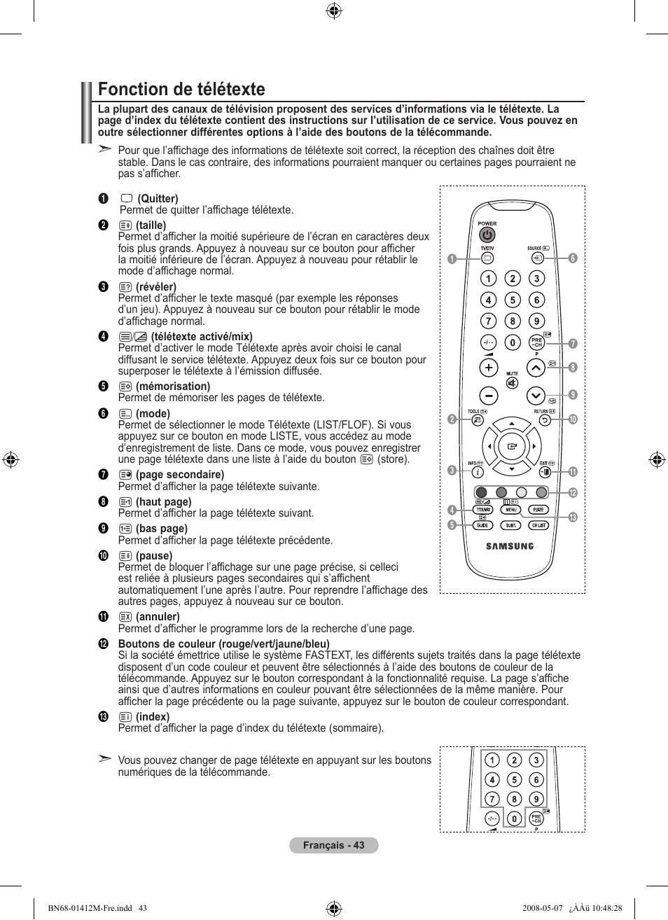 Fonction de télétexte | Samsung LE22A656A1D User Manual | Page 95 / 403