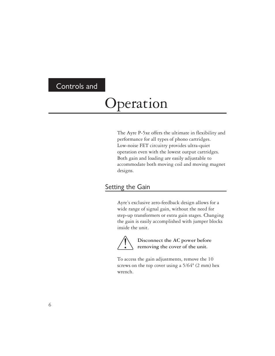 Operation | Ayre Acoustics P-5XE User Manual | Page 8 / 24