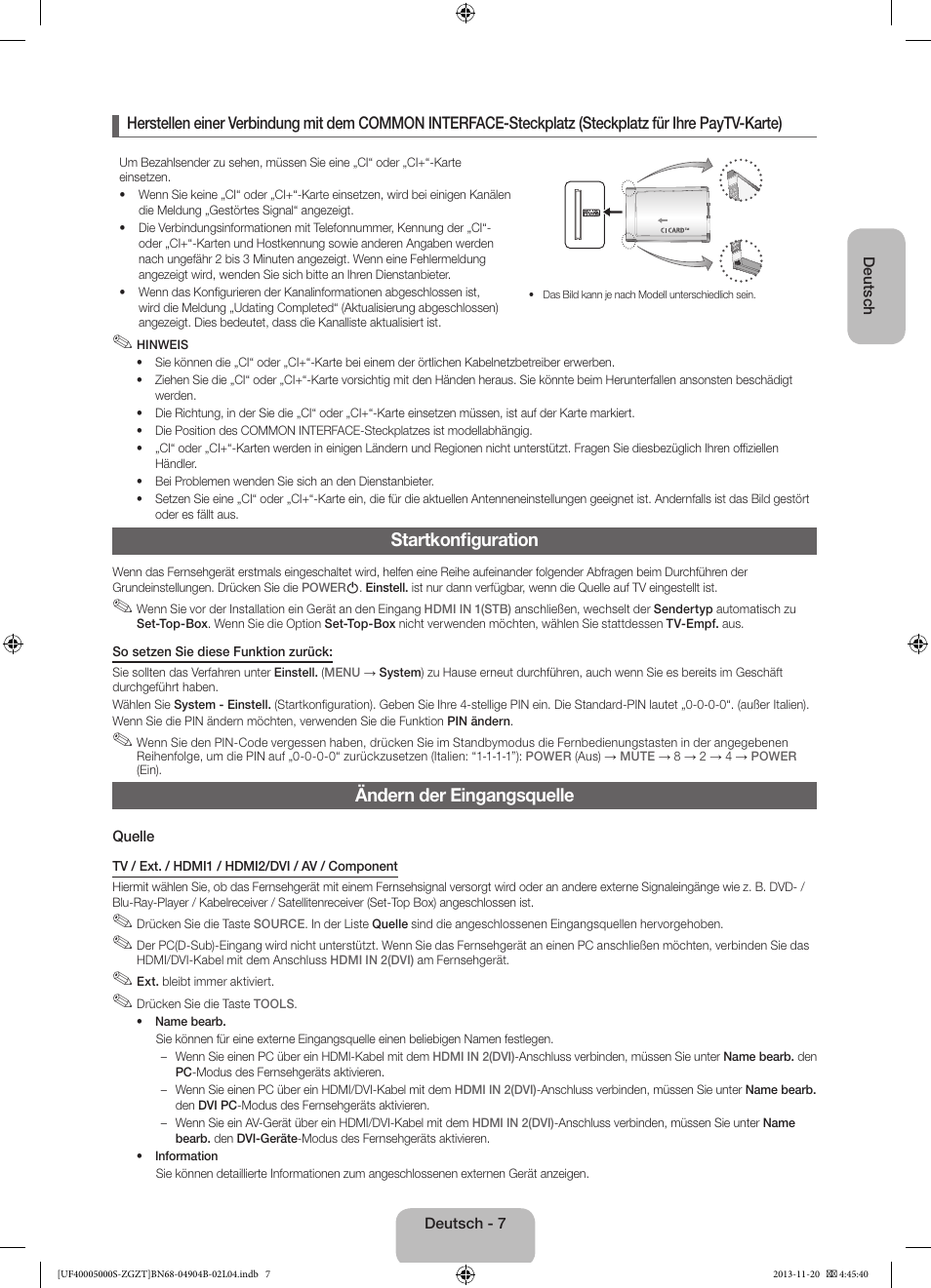 Startkonfiguration, Ändern der eingangsquelle | Samsung UE19F4000AW User Manual | Page 23 / 67