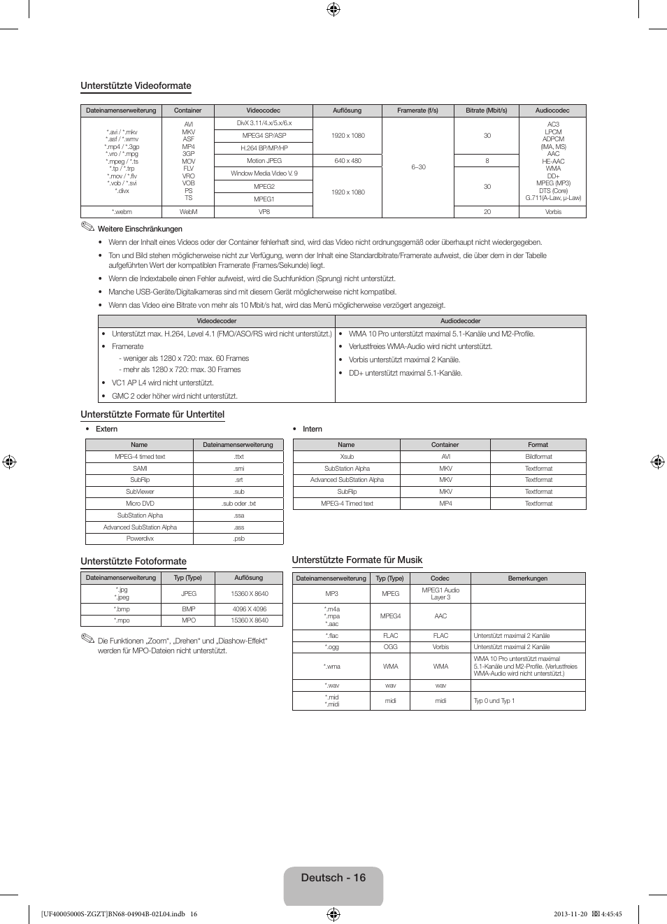 Deutsch - 16 | Samsung UE19F4000AW User Manual | Page 32 / 67