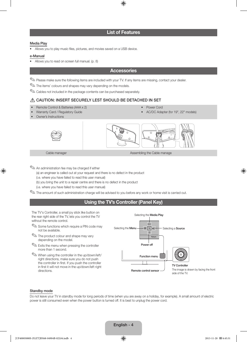 Samsung UE19F4000AW User Manual | Page 4 / 67