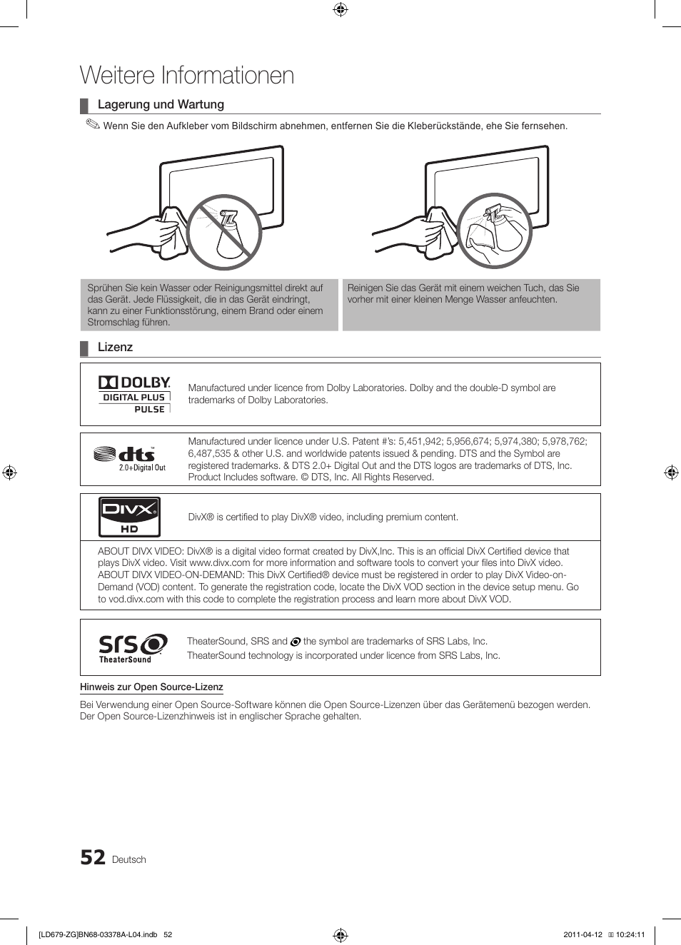 Weitere informationen | Samsung LE46D679M3S User Manual | Page 106 / 217