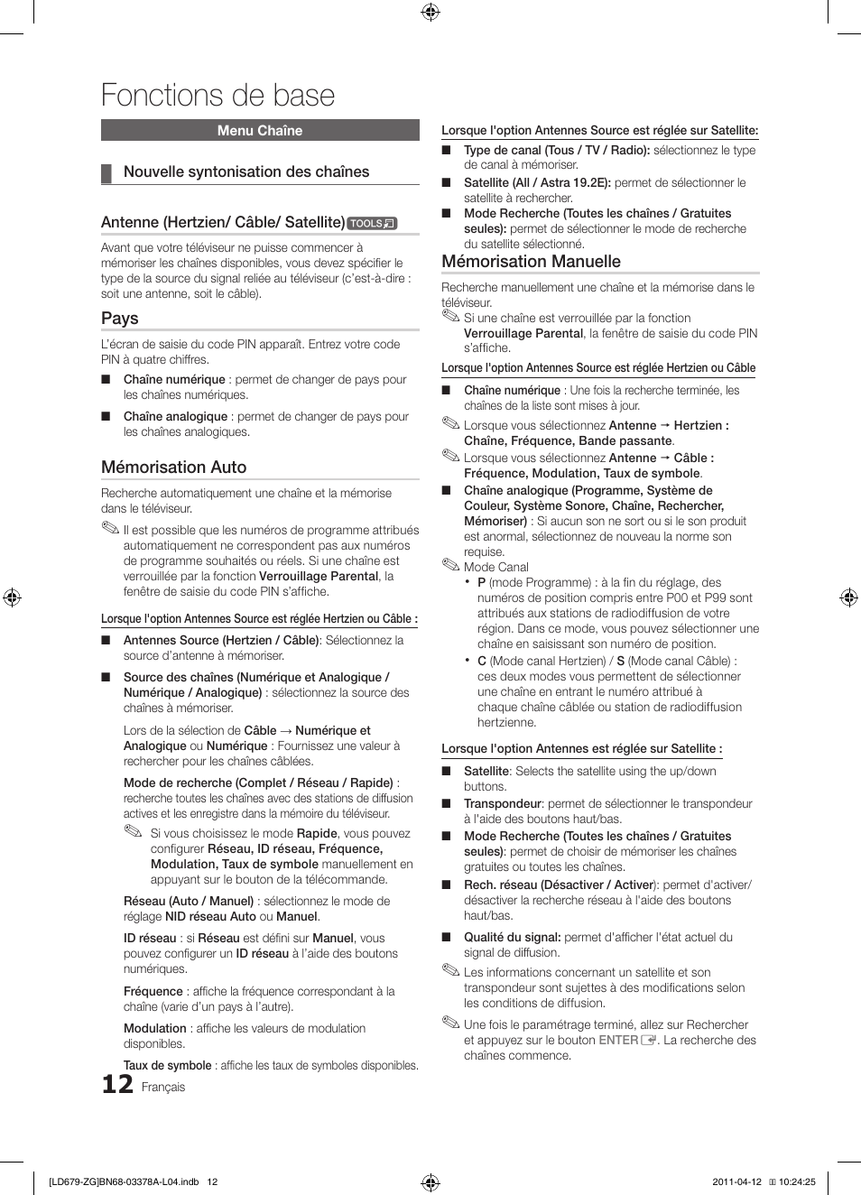 Fonctions de base | Samsung LE46D679M3S User Manual | Page 120 / 217