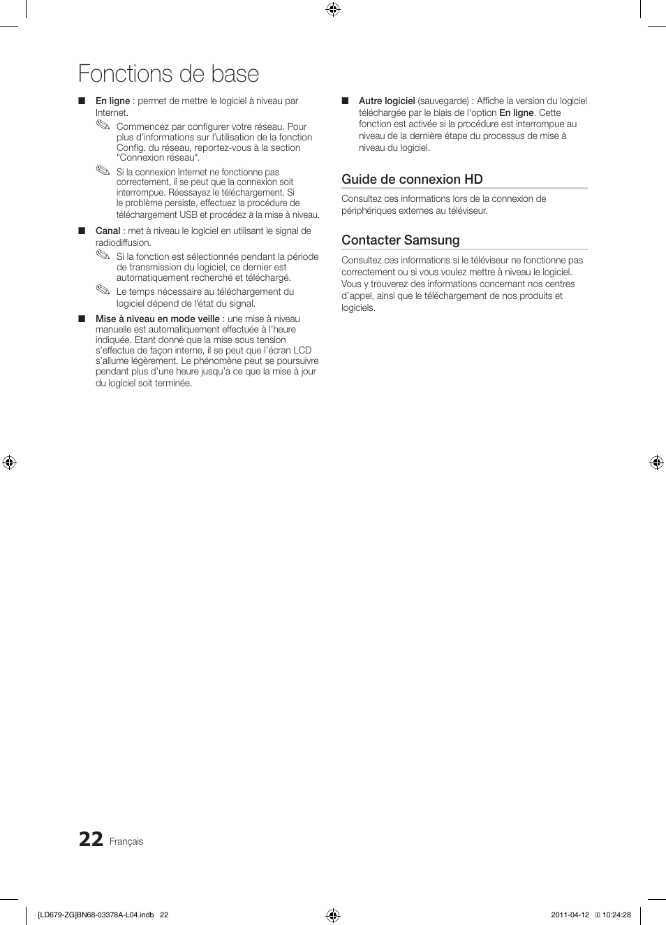 Fonctions de base | Samsung LE46D679M3S User Manual | Page 130 / 217