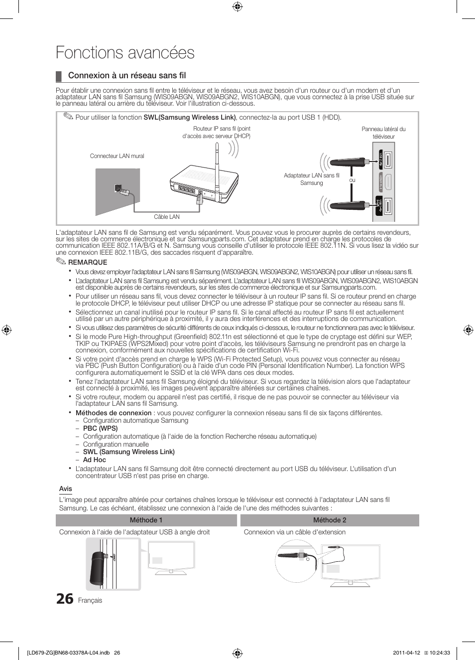 Fonctions avancées | Samsung LE46D679M3S User Manual | Page 134 / 217