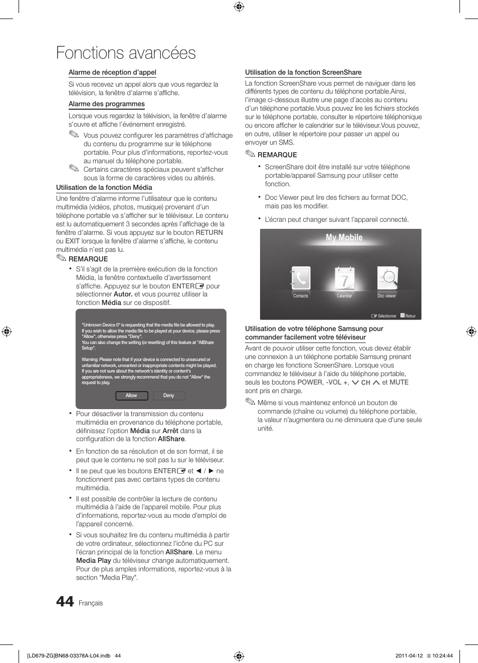 Fonctions avancées | Samsung LE46D679M3S User Manual | Page 152 / 217