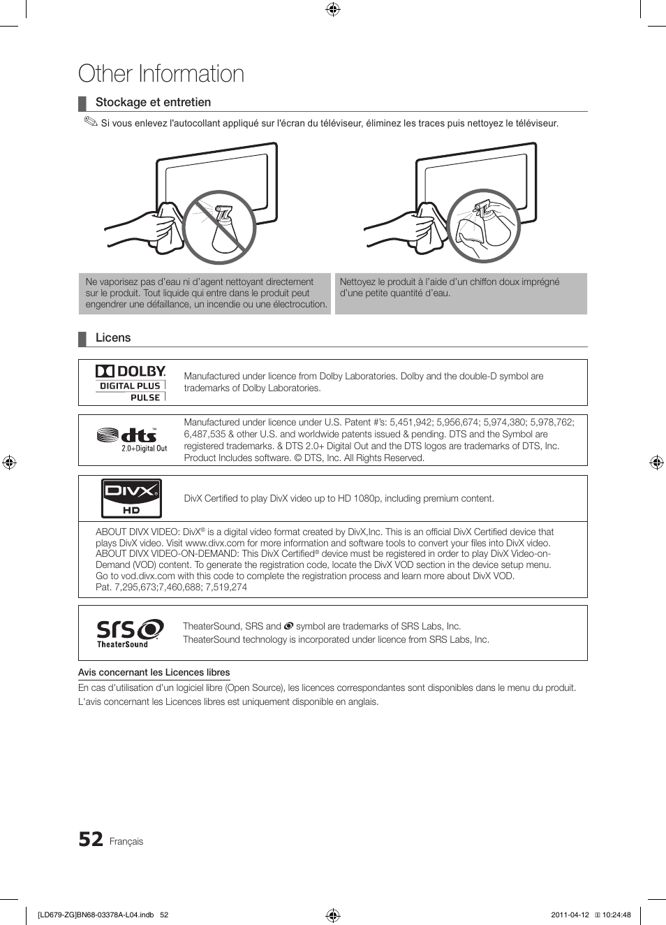 Other information | Samsung LE46D679M3S User Manual | Page 160 / 217