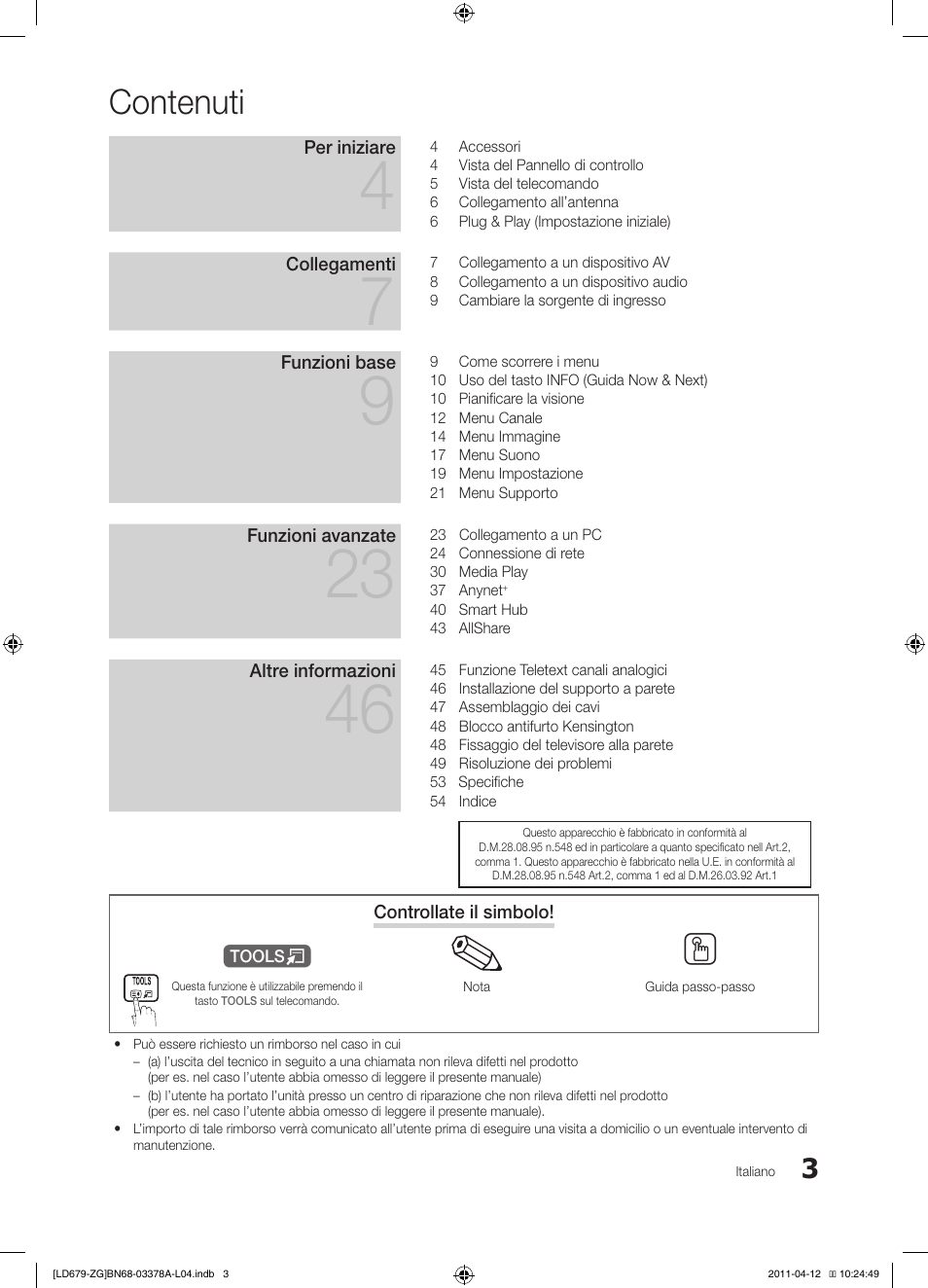 Contenuti | Samsung LE46D679M3S User Manual | Page 165 / 217