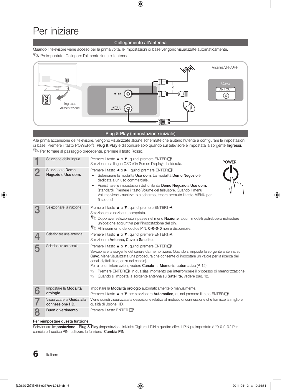 Per iniziare | Samsung LE46D679M3S User Manual | Page 168 / 217