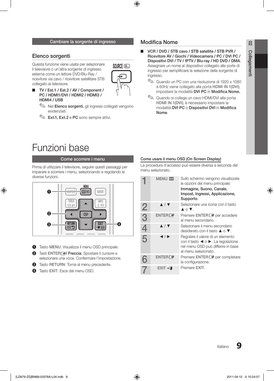 Funzioni base | Samsung LE46D679M3S User Manual | Page 171 / 217