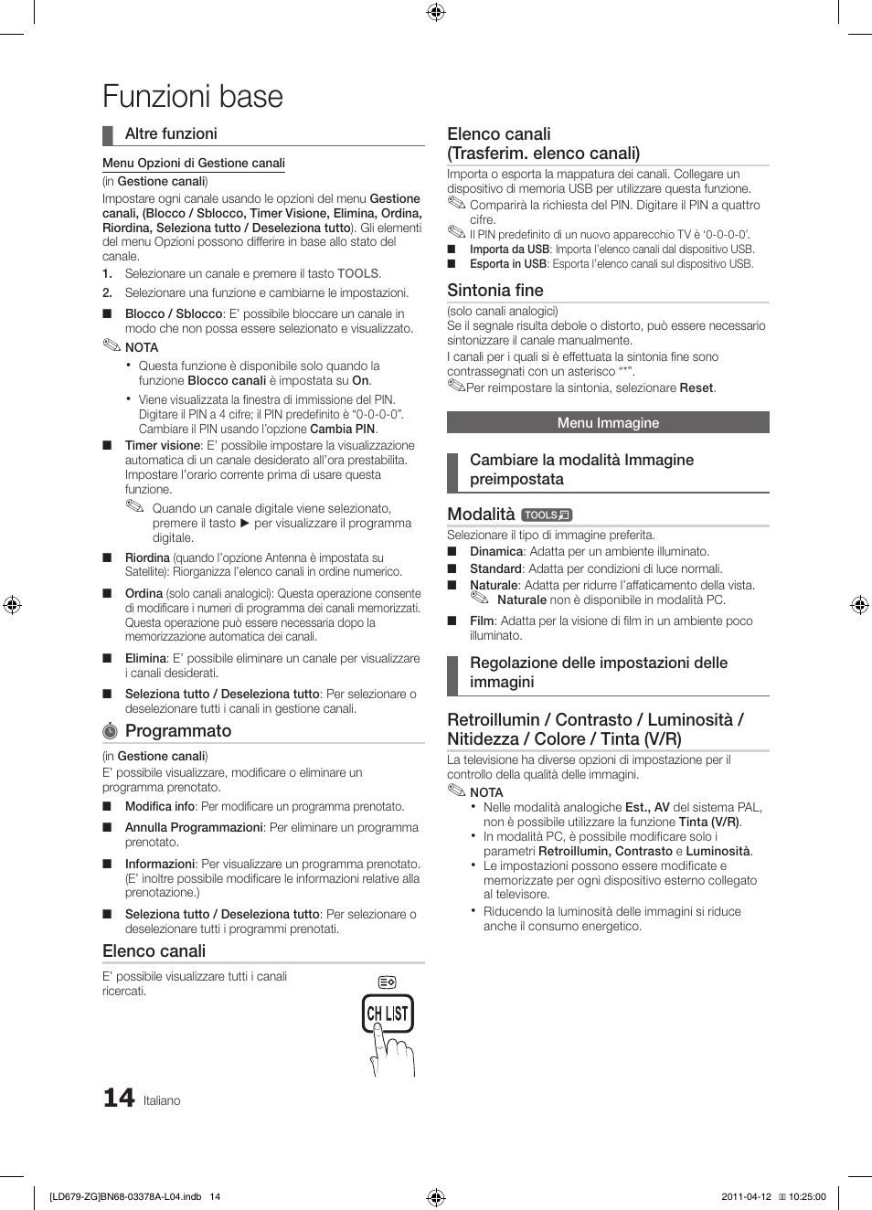 Funzioni base | Samsung LE46D679M3S User Manual | Page 176 / 217