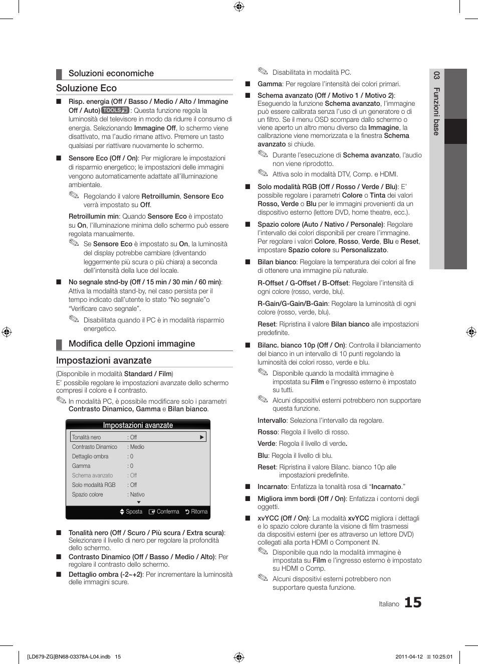 Soluzione eco, Impostazioni avanzate | Samsung LE46D679M3S User Manual | Page 177 / 217