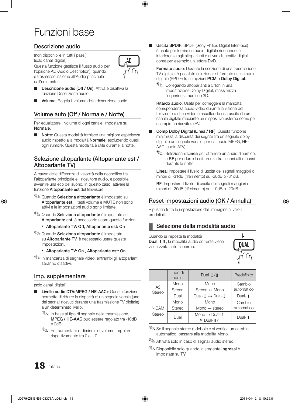 Funzioni base | Samsung LE46D679M3S User Manual | Page 180 / 217