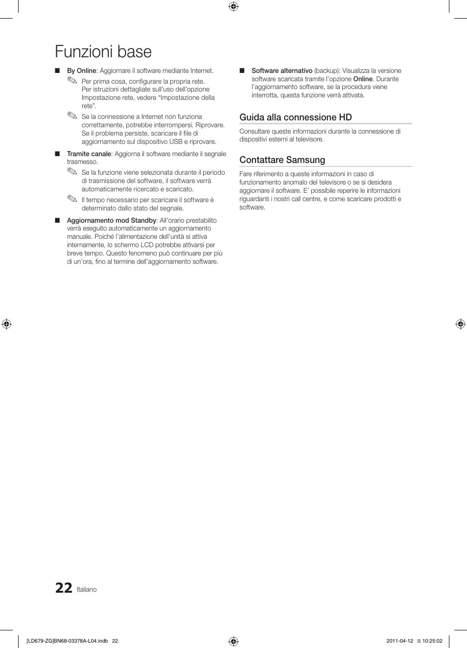 Funzioni base | Samsung LE46D679M3S User Manual | Page 184 / 217