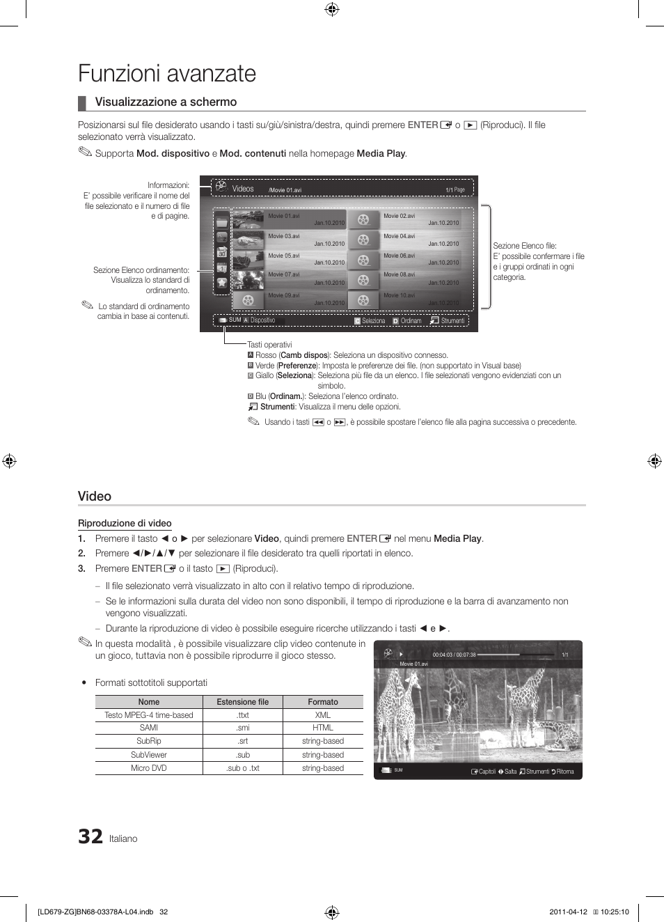 Funzioni avanzate, Video, Visualizzazione a schermo | Samsung LE46D679M3S User Manual | Page 194 / 217
