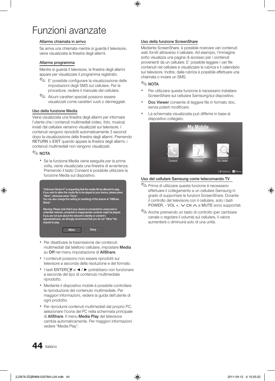 Funzioni avanzate | Samsung LE46D679M3S User Manual | Page 206 / 217
