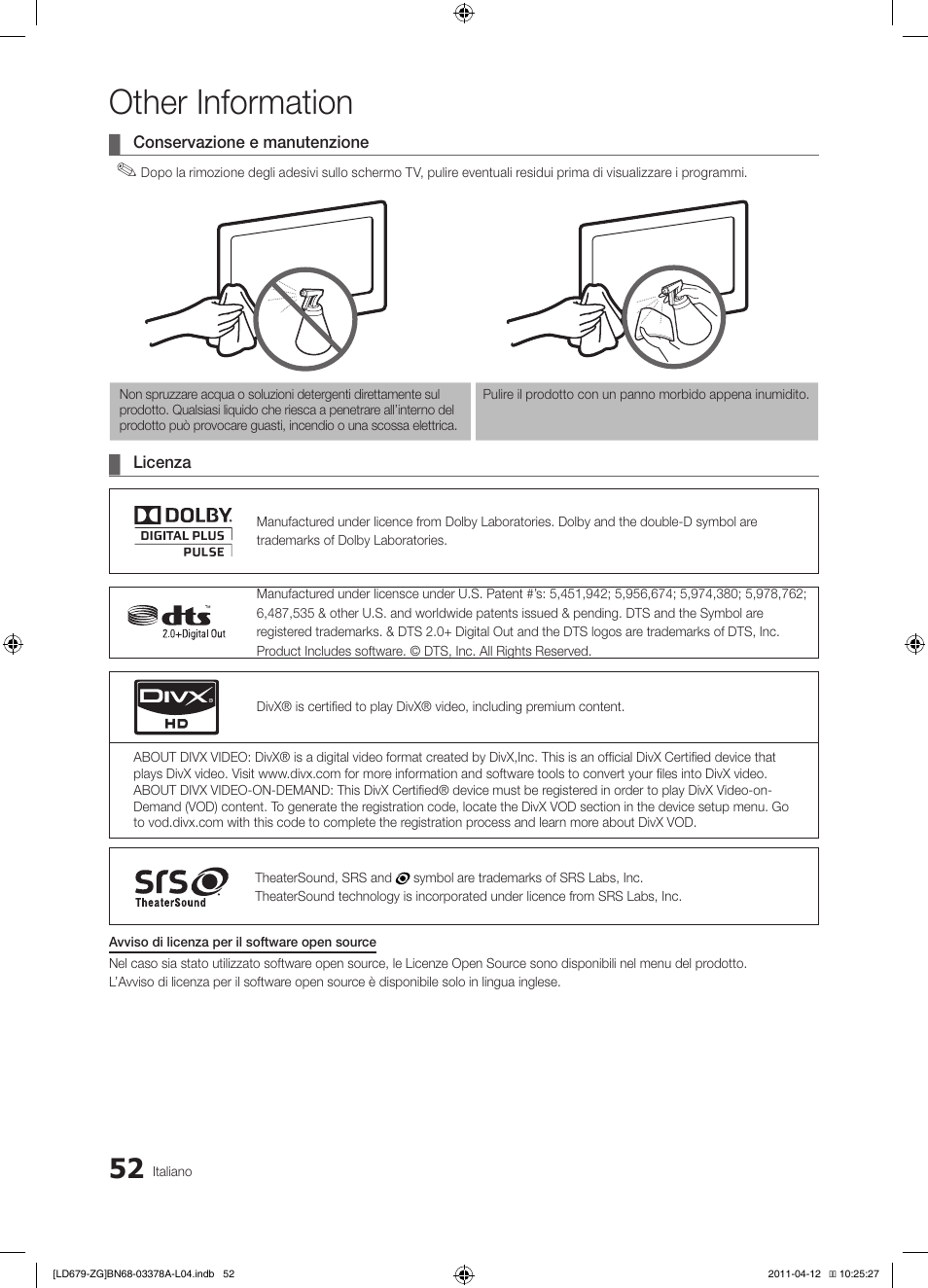 Other information | Samsung LE46D679M3S User Manual | Page 214 / 217