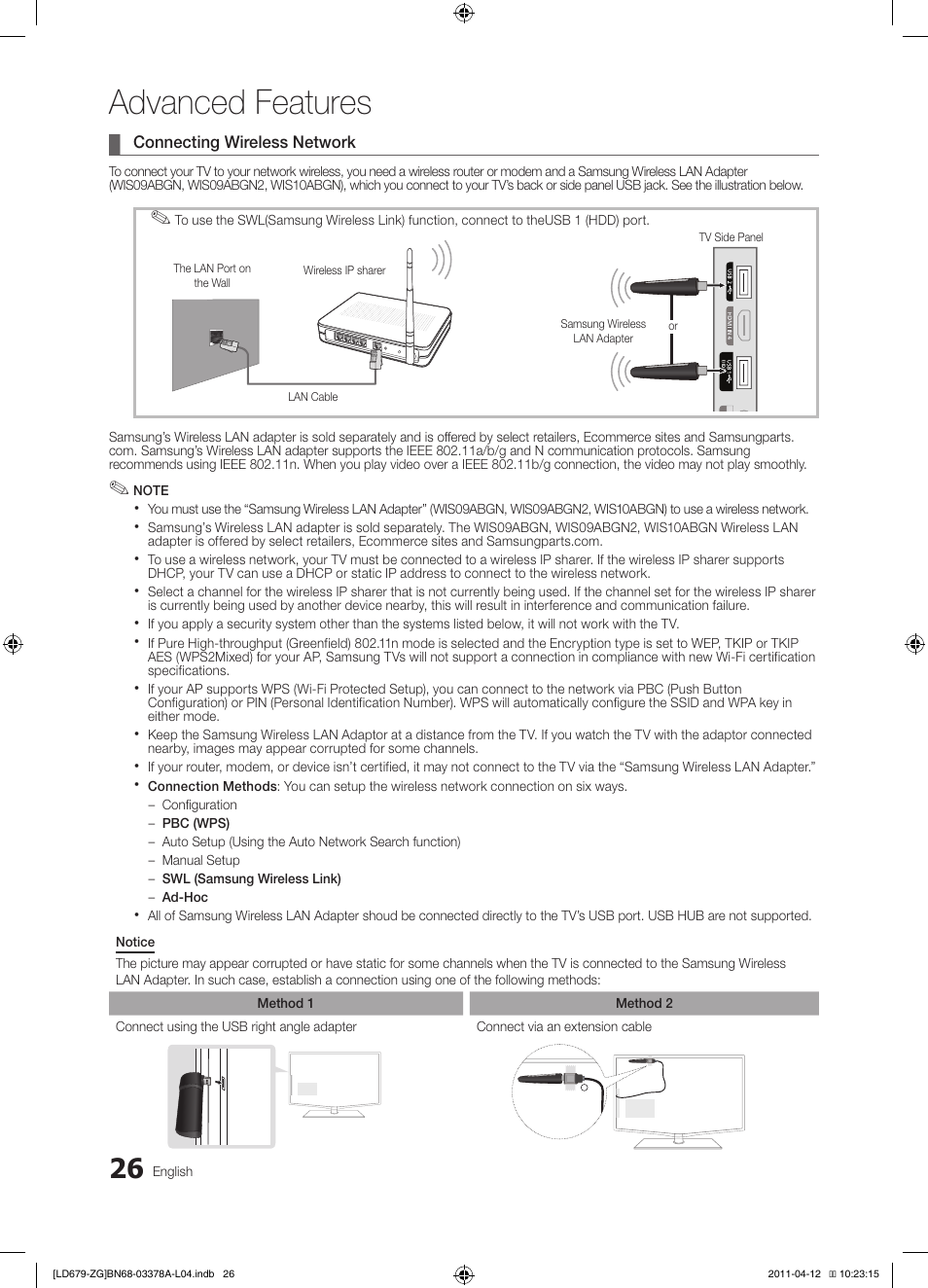 Advanced features | Samsung LE46D679M3S User Manual | Page 26 / 217