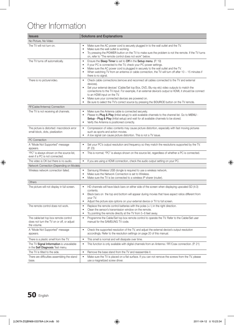 Other information | Samsung LE46D679M3S User Manual | Page 50 / 217