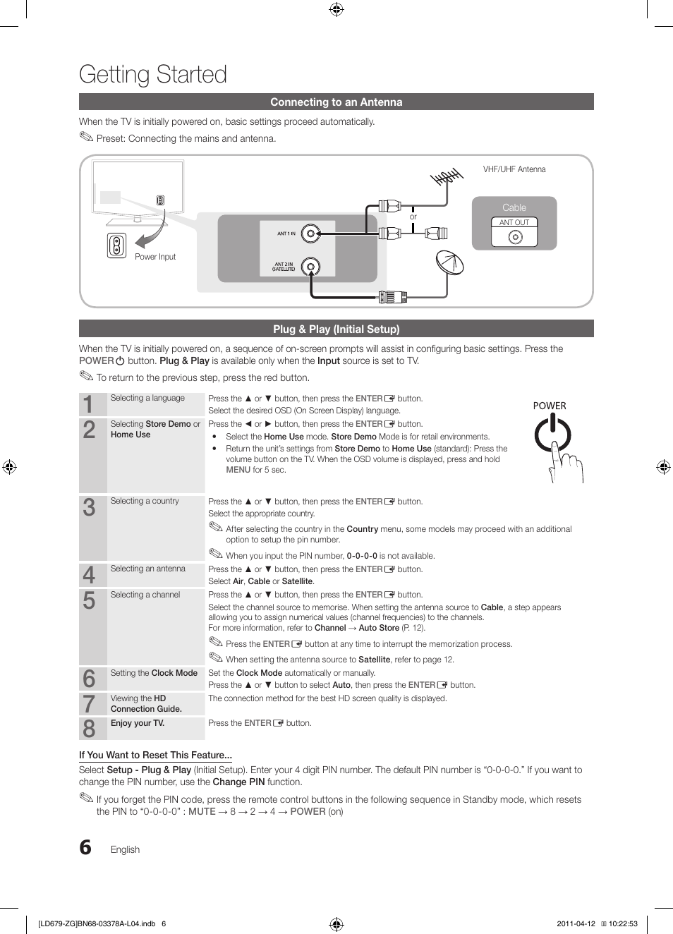 Getting started | Samsung LE46D679M3S User Manual | Page 6 / 217