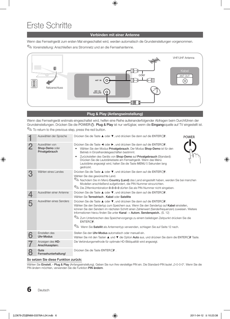 Erste schritte | Samsung LE46D679M3S User Manual | Page 60 / 217