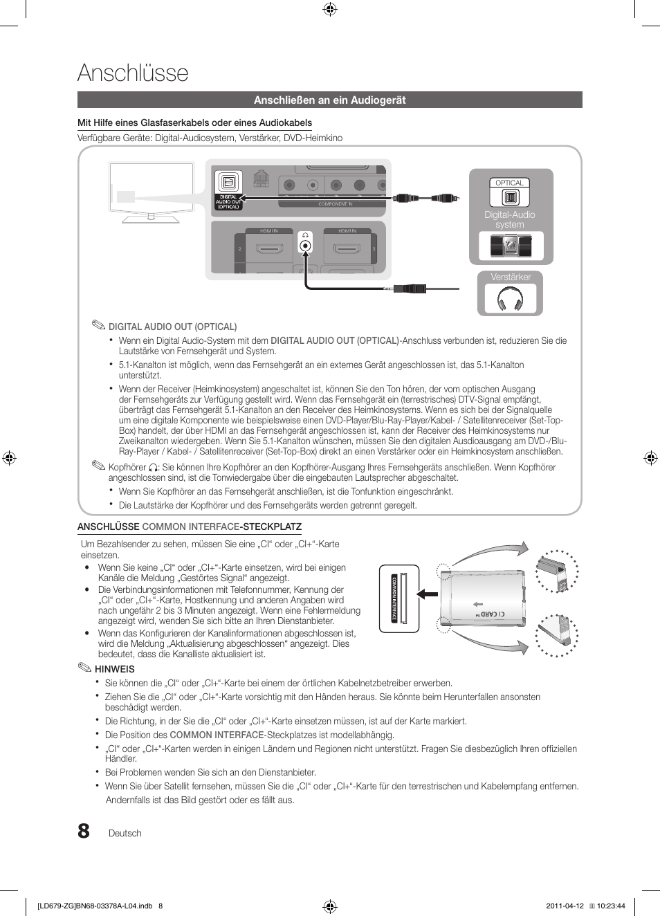 Anschlüsse | Samsung LE46D679M3S User Manual | Page 62 / 217