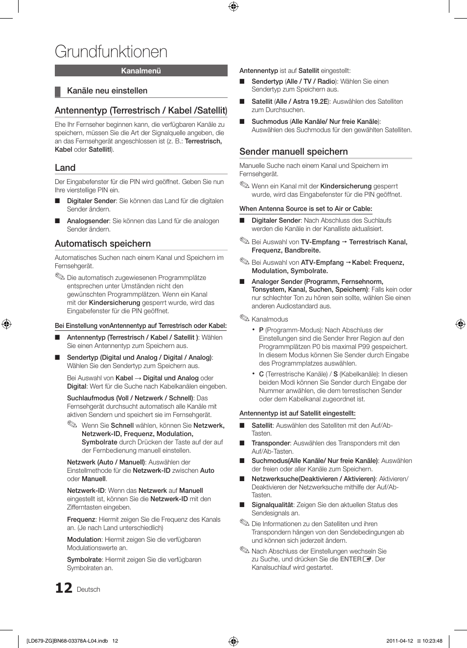 Grundfunktionen | Samsung LE46D679M3S User Manual | Page 66 / 217